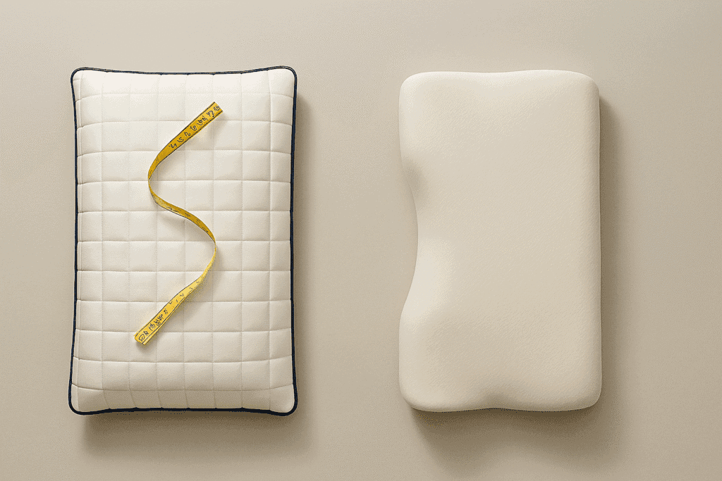 Imagem actual: Uttu vs Tempur Original — comparação entre altura ajustável e contorno cervical