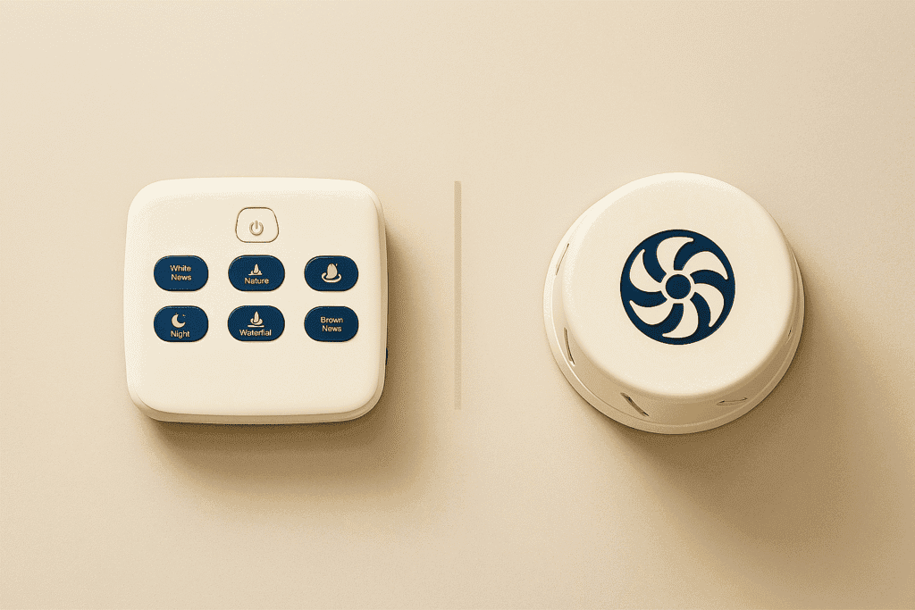 Imagem actual: Homedics vs Yogasleep Dohm — comparação entre máquina digital e ruído branco mecânico