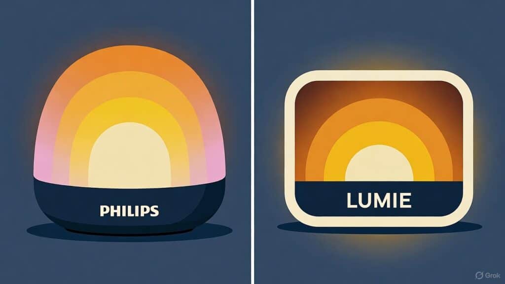 Imagem actual: Philips SmartSleep vs Lumie Bodyclock — comparação de wake‑up lights para acordar com luz