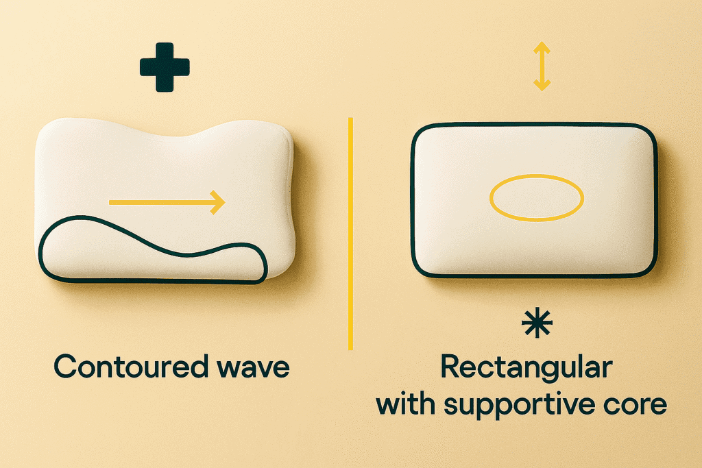 Imagem actual: Tempur Original vs Sealy almofada cervical — contorno em “onda” vs formato retangular