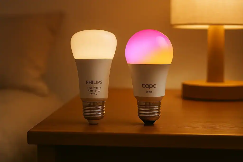 Imagem actual: philips hue white ambiance e27 vs tapo l530e
