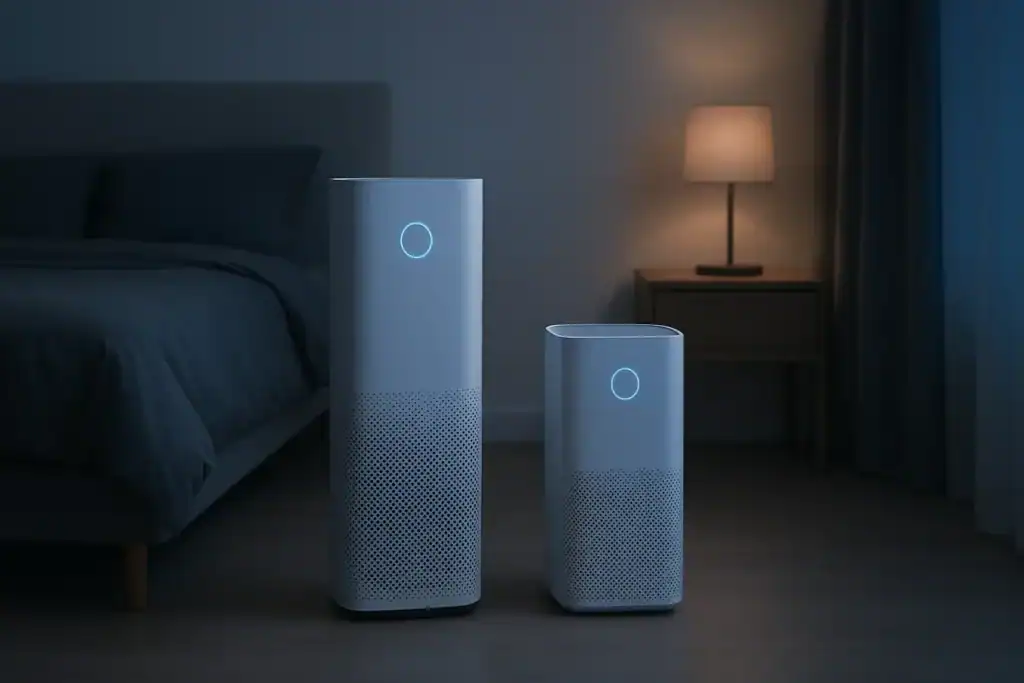 Imagem actual: Xiaomi Smart Air Purifier 4 Pro vs Philips Série 900 lado a lado no quarto