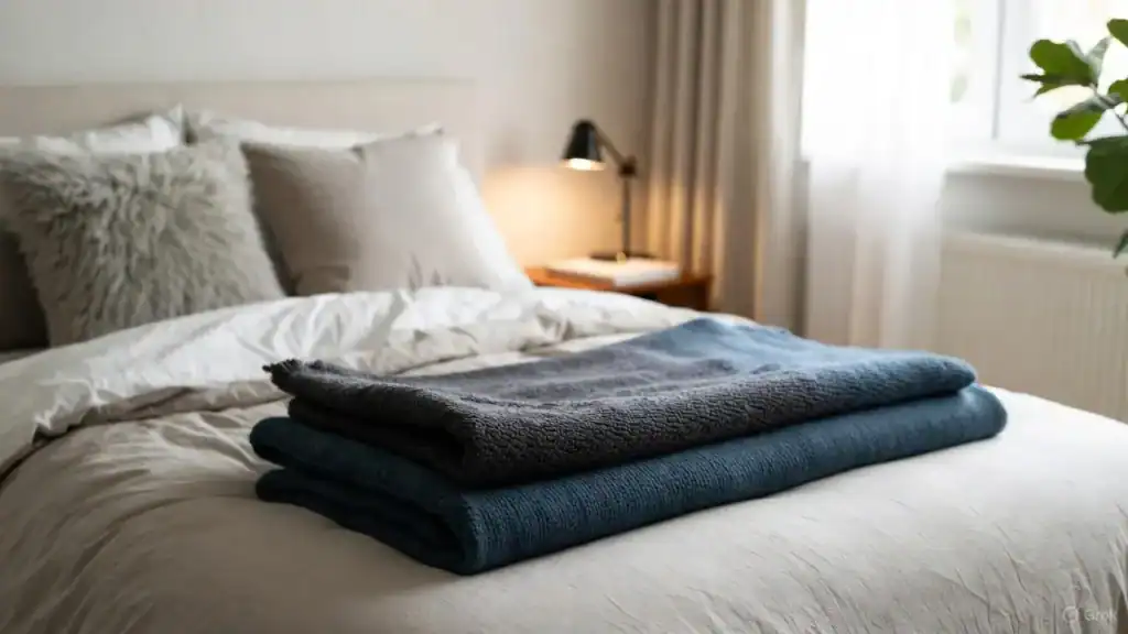 Imagem actual: CURA Pearl Classic Weighted Blanket vs YNM manta pesada dobradas sobre uma cama